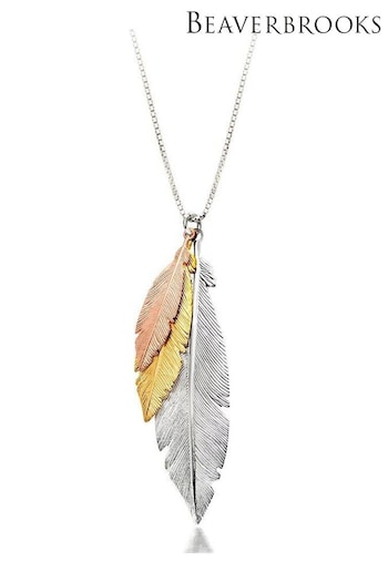 Beaverbrooks Three Colour Silver And Gold Plated Feather Necklace (662782) | £95
