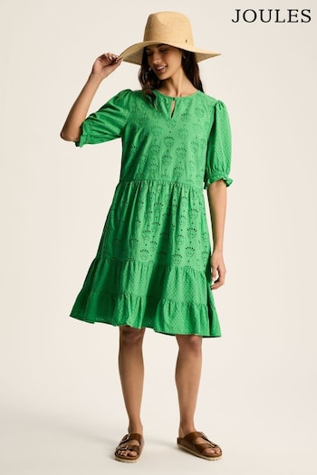 Joules Isabel Green Cotton Broderie Dress (662981) | £69.95