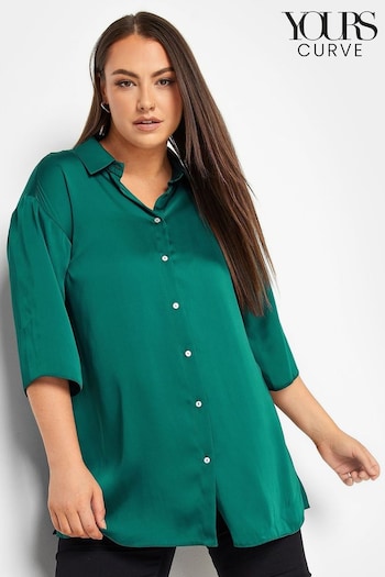 Yours Curve Green Collared 3/4 Sleeved Shirt (663015) | £25