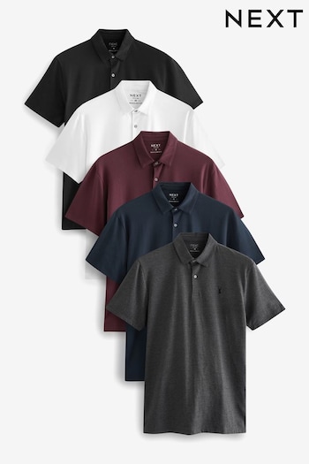 Navy/White/Burgundy/Black/Grey Jersey Polo Shirts 5 Pack (663044) | £58