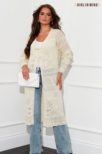 Girl In Mind Cream Katlyn Crochet Detail Longline Cardigan (663123) | £35
