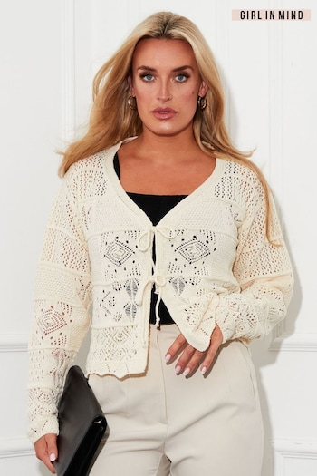 Girl In Mind Cream Kiera Crochet Detail Cardigan (663130) | £25