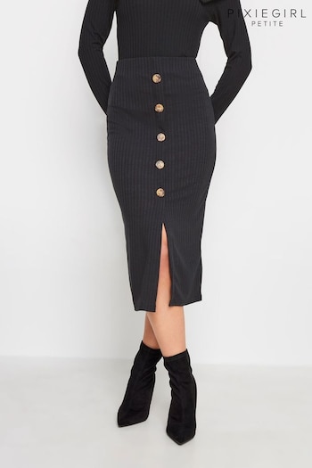 PixieGirl Petite Black Ribbed Button Skirt (663222) | £27