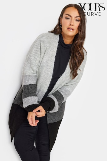 Yours Curve Grey Colourblock Longline Knitted Cardigan (663354) | £43