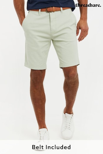 Threadbare Green Cotton Stretch Turn-Up Chino down Shorts with Woven Belt (663371) | £24