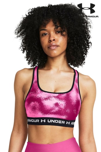 Under Short Armour Pink Crossback Mid Support Print Bra (663395) | £36