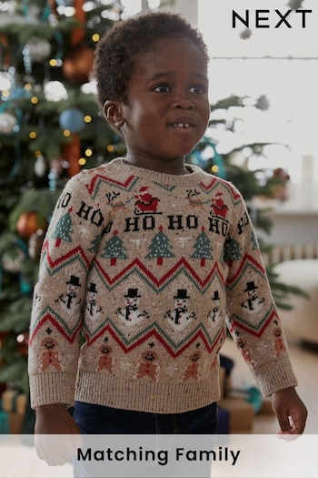 Neutral Snowman Fairisle Pattern Boys Knitted Christmas Jumper (3mths-16yrs) (663449) | £16 - £22