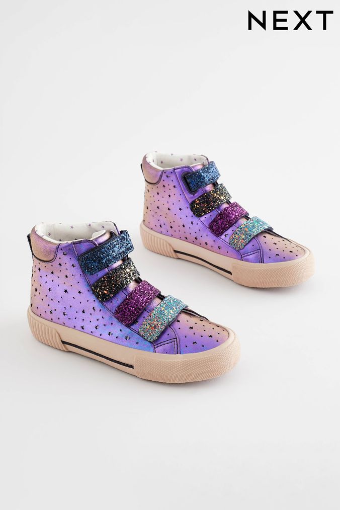 Purple Glitter Touch Fastening High Top Trainers (663483) | £26 - £33
