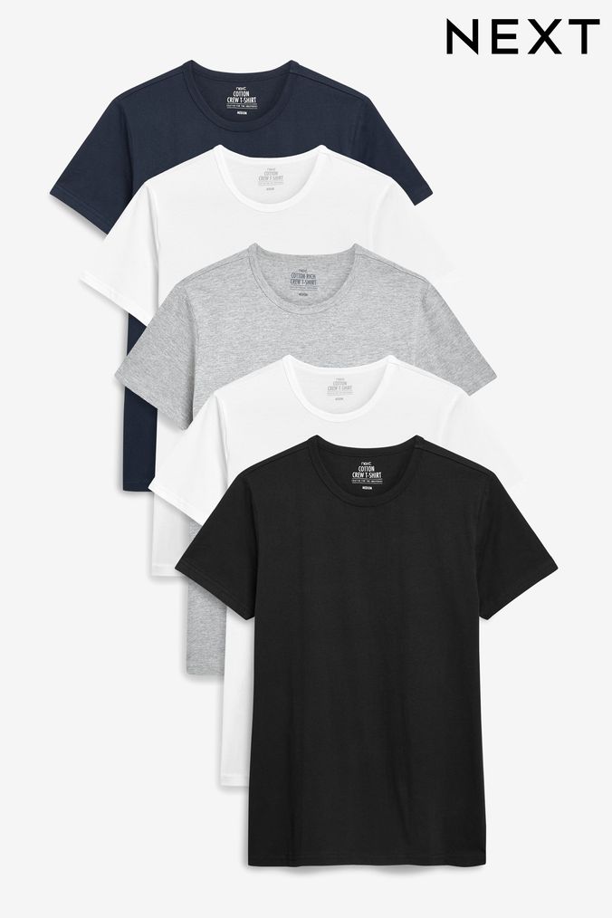 Black/Grey Marl/White/Navy T-Shirts 5 Pack (663537) | £40