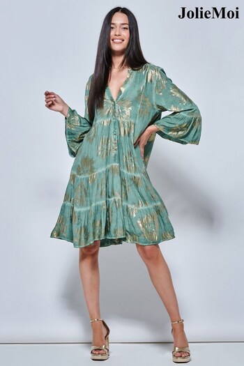 Jolie Moi Printed Tiered Hem Holiday Midi Dress (664091) | £65