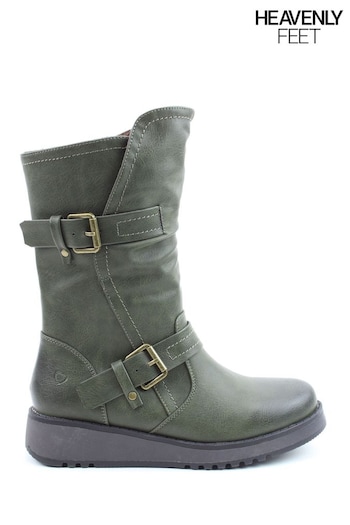 Heavenly Feet Ladies Green Vegan Friendly Mid Boots heel (664097) | £60