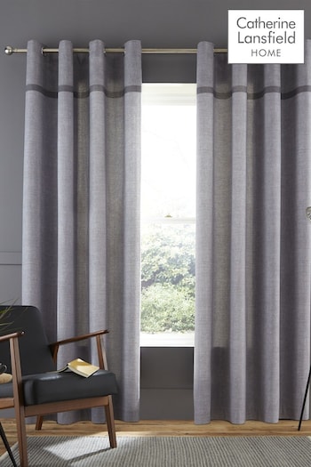 Catherine Lansfield Grey Melville Woven Texture Eyelet Curtains (664163) | £20 - £50