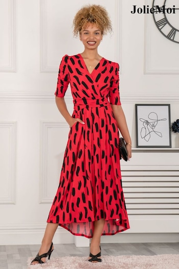 Jolie Moi Red Quanna Stroke Print Jersey Maxi Dress (664203) | £85