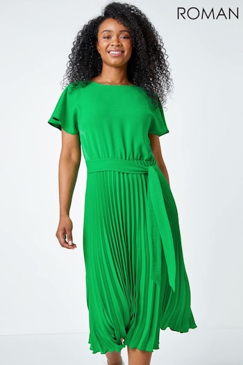 Roman Green Plain Pleated Skirt Midi Dress (664272) | £45