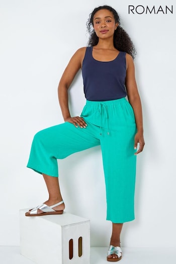 Roman Green Linen Mix Wide Cropped Trousers (664296) | £28