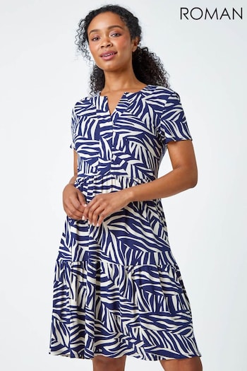 Roman Blue Animal Print Ruched Stretch Dress (664308) | £38