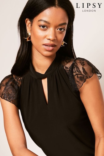 Lipsy Black Lace Keyhole Sleeveless Top (664475) | £32