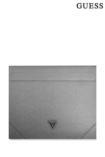 Guess Silver 13"/14" Device Bag Computer Sleeve Pu Saffiano Triangle Metal Logo (664728) | £90