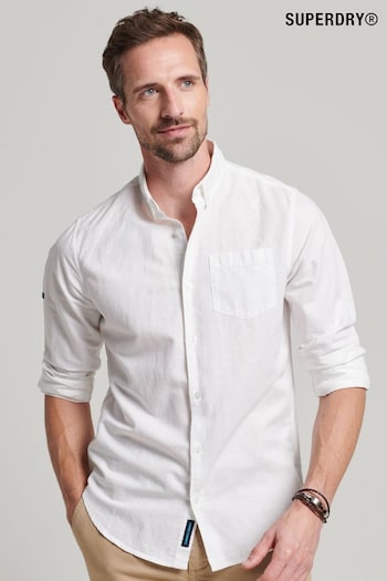 Superdry White Organic Cotton Studios Linen Button Down Shirt (665497) | £50