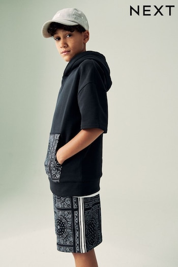 Black Short Sleeve Ruched Hoodie and Shorts Set (3-16yrs) (665569) | £23 - £31