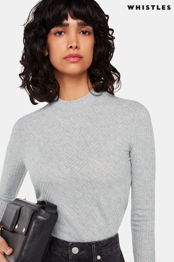 Whistles Grey Diagonal Rib Crew Neck Top (665788) | £59