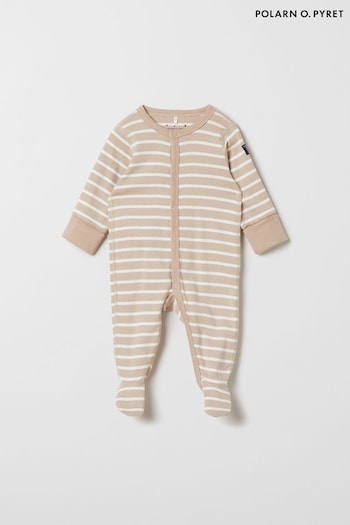 Polarn O Pyret Brown Organic Cotton Striped Sleepsuit (665874) | £24