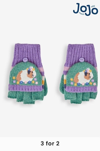 JoJo Maman Bébé Green Girls' Guinea Pig Striped Gloves (665975) | £15.50