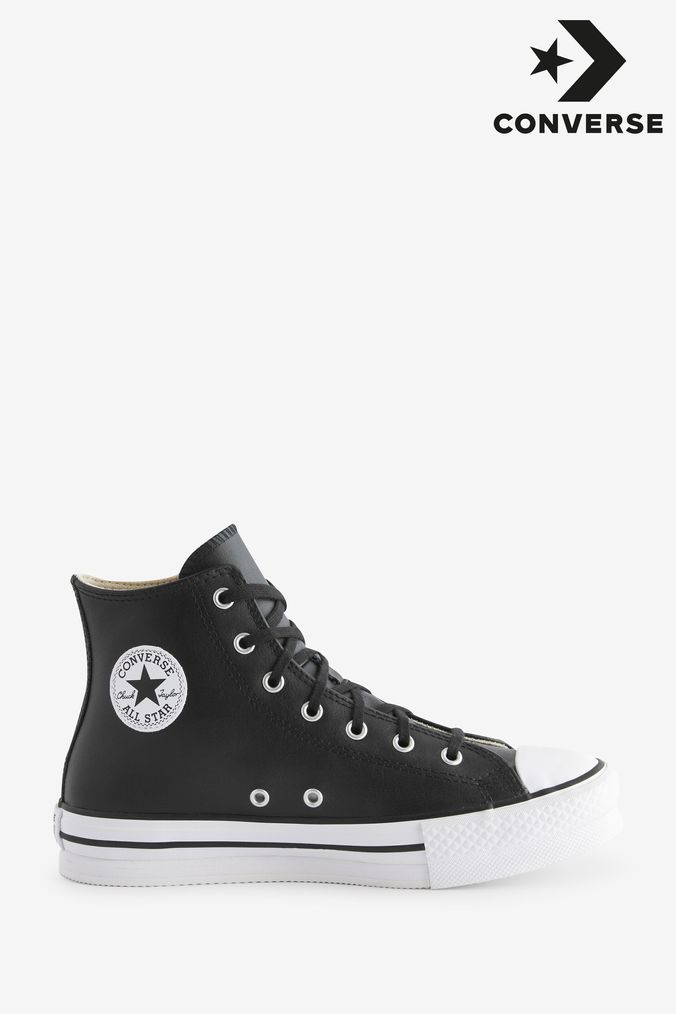 Plain black outlet leather converse