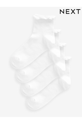 White Ruffle Broderie Trim Cropped Ankle Socks 4 Pack (666427) | £12