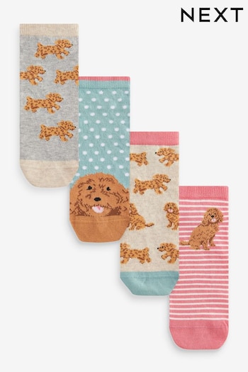 Pink/Blue/Oatmeal Charlie The Cockapoo Trainer Socks 4 Pack (666458) | £9