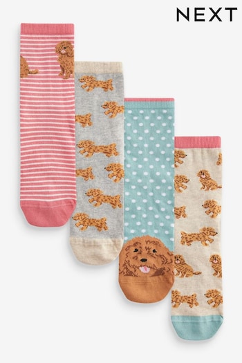 Pink/Blue/Oatmeal Charlie The Cockapoo Ankle Socks 4 Pack (666469) | £10