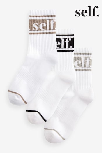 self. Neutral/Black/Grey Cushioned Sole Ribbed Slogan Ankle Socks 3 Pack (666475) | £10
