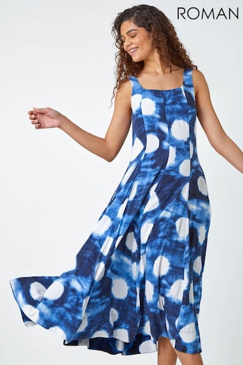 Roman Blue Abstract Spot Print Panelled Midi Dress (666951) | £42