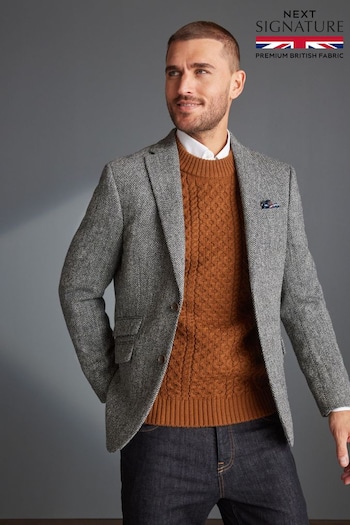 Grey Harris Tweed Herringbone Wool Blazer (667032) | £229