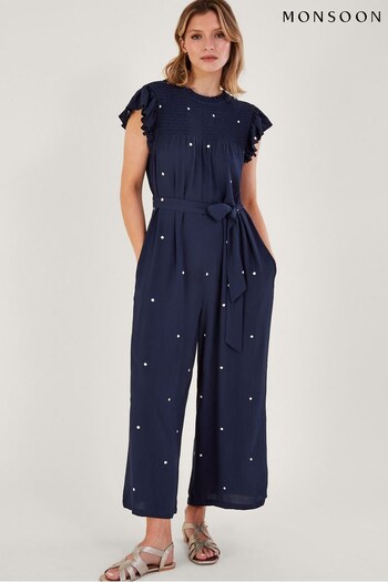 Monsoon Blue Embroidered Spot Jumpsuit (667132) | £70