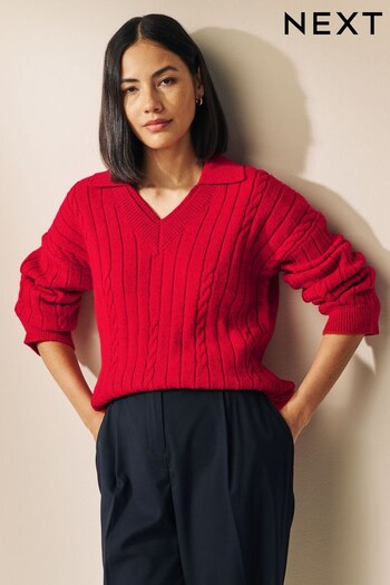 Red Cable Detail Polo Neck Jumper (667135) | £42