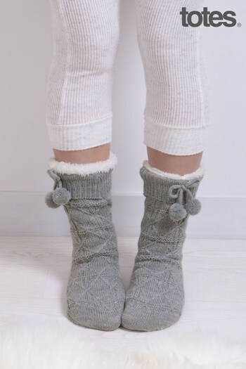 Totes C87 Grey Ladies Texture Slipper Socks (667148) | £18