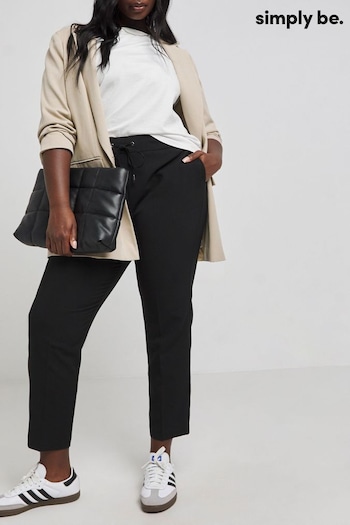 Simply Be Essentials Stretch Tie Waist Workwear Black Straight-Leg-Jeans Trousers (667442) | £28