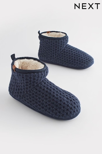 Navy Blue Chunky Knit Slipper Boots (667626) | £24