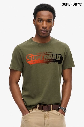 Superdry Khaki Green Flocked Faded Graphic T-Shirt (668212) | £30