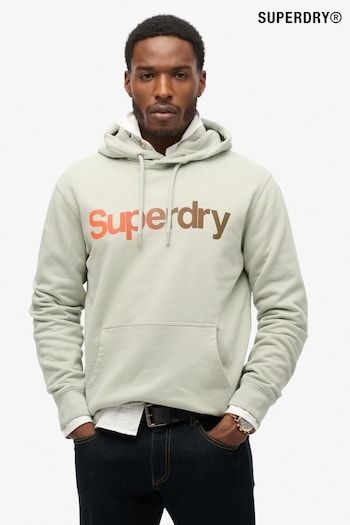 Superdry Puritan Grey Loose Core Logo Fade 100% Cotton Hoodie (668535) | £60