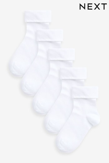 White 5 Pack Cotton Rich Roll Top Ankle School Socks (668661) | £7 - £9