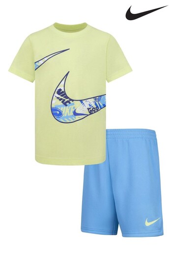 Nike Green/Blue Little Kids Swoosh TShirt and Mesh Shorts Set (668665) | £36