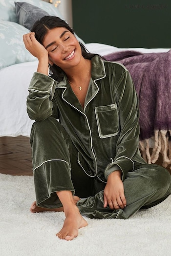 Laura Ashley Green Premium Velvet Button Through Pyjamas (668694) | £52
