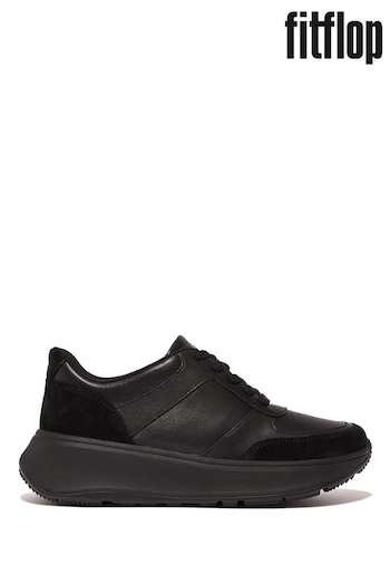 FitFlop F Mode Leather Suede Flatform Black Sneakers (668768) | £140