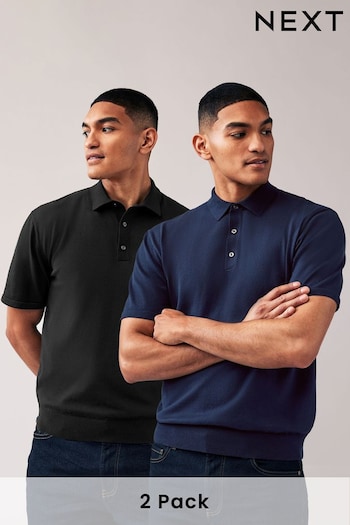 Black/Navy Knitted Regular Fit 2 Pack Polo Shirts (668936) | £45