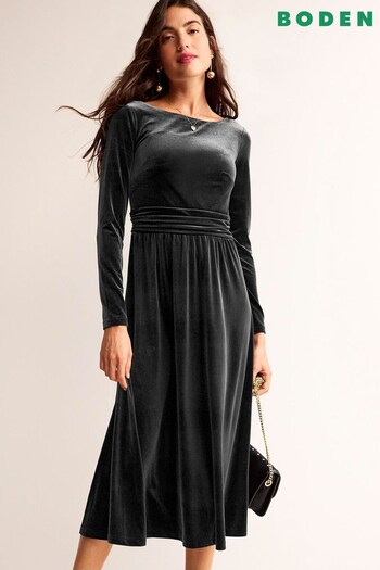 Boden Black Abigail Velvet Midi Dress (669111) | £98