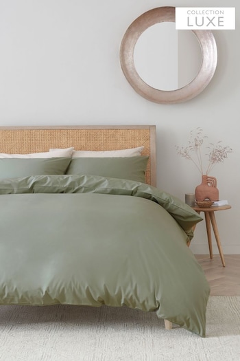Green Collection Luxe 200 Thread Count 100% Egyptian Cotton Percale Duvet Cover And Pillowcase Set (669134) | £30 - £65