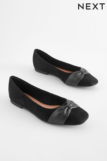 Black Regular/Wide Fit Forever Comfort® Leather Square Toe Bow Ballerinas (669298) | £36