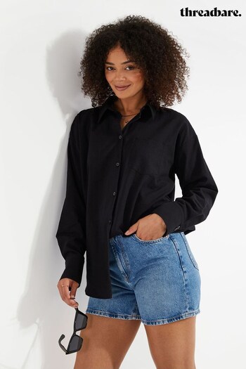 Threadbare Black Linen Look Longline Shirt (669309) | £26